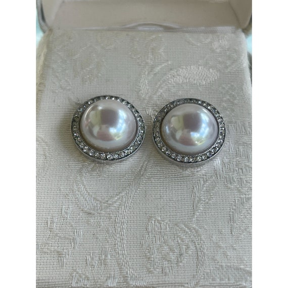 Monet Pearl and Rhinestone Earrings NOS Surgical … - image 1