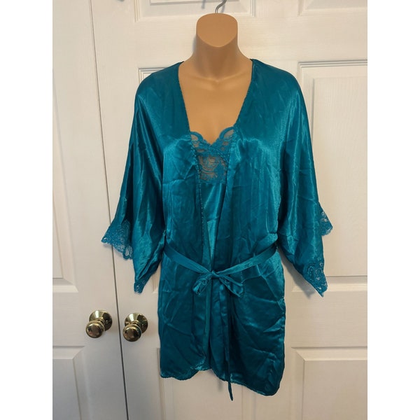 NOS Victoria's Secret Gold Label Teal Blue Nightie and Robe Set Lingerie S