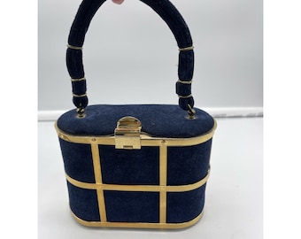 Vintage Handbag Navy Blue Cage Box Purse