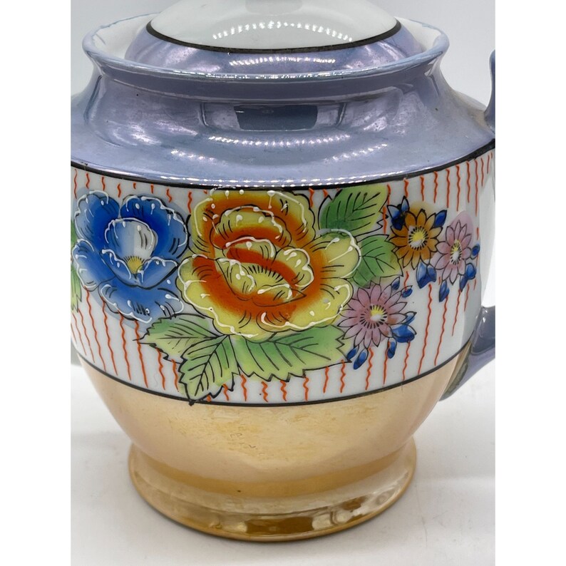 Vintage Lusterware Teapot Blue and Peach With Moriage Flowers Japan Etsy
