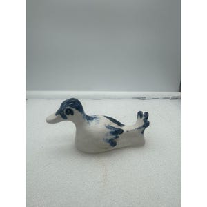 Pottery Ocarina Bird Duck Shaped Whistle Flute Blue and White