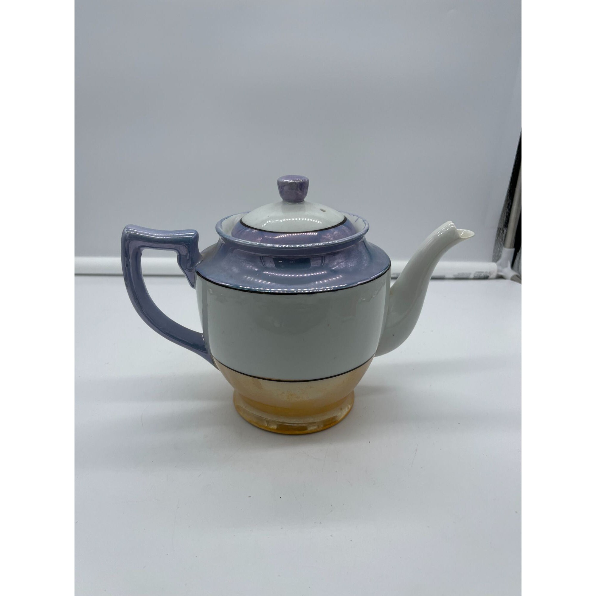 Vintage Lusterware Teapot Blue and Peach With Moriage Flowers Etsy