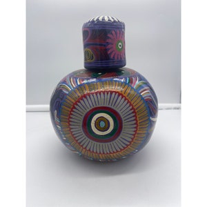 Mexican Pottery Water Jug with Cup Large Colorful