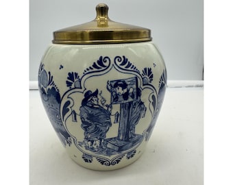 Antique Delft Holland Tobacco Ginger Jar Blue and White
