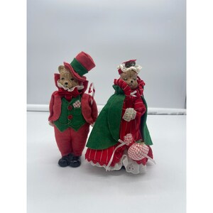 Vintage Set of Porcelain Christmas Teddy Bears in Victorian Attire