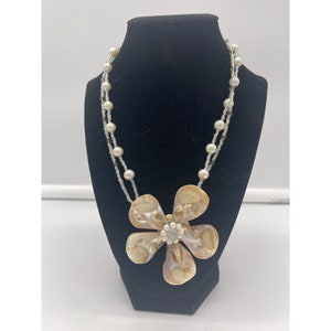 Vintage Multi Strand Pearl Shell Statement Necklace