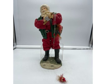 Fabric Mache Fishing Santa Claus Figure Christmas Decor