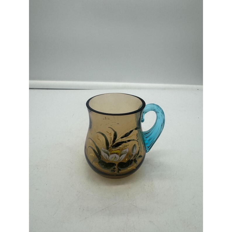 Victorian Glass Mug With Hand Painted Enamel Magnolia Flower Etsy