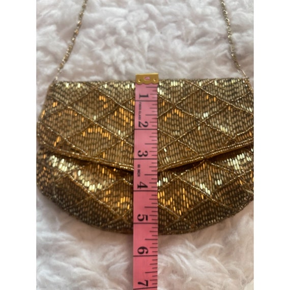 Vintage La Regale Gold Beaded Purse with Gold Cha… - image 8