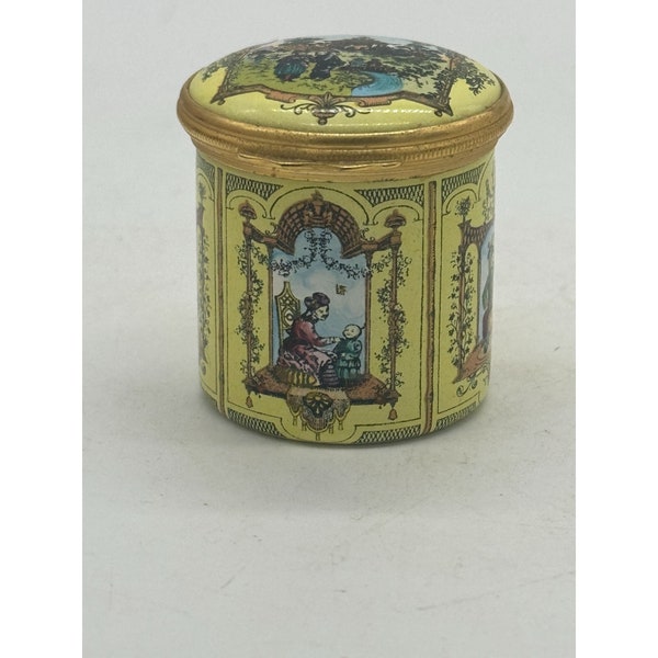 Halcyon Days Yellow Chinoiserie Asian Pagoda Scene Trinket Box