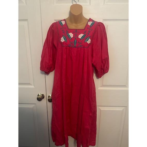 Vintage Naqui Embroidered Pink Muu Muu Dress with… - image 1