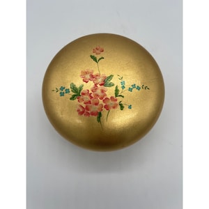 Japanese Gold Kanazawa Leaf Round Lacquer Trinket Box with Handpainted Flowers