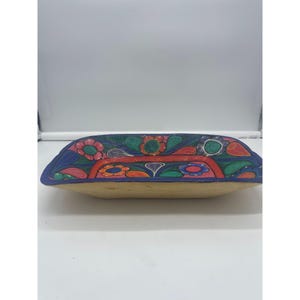 Large Mexican Folk Art Hand Painted Wood Bowl Serving Tray