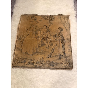 Tenture Murale Victorienne Young Renaissance Lovers, Avec Amoureux Gravant Leurs Initiales – Décoration Murale Tissée Multicolore 46 Cm