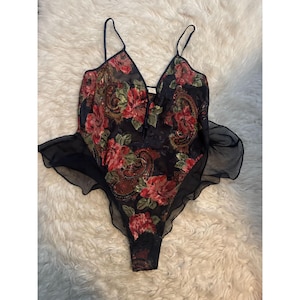 Vintage Victoria&#39;s Secret Gold Label Floral Bodysuit Teddy Lingerie M