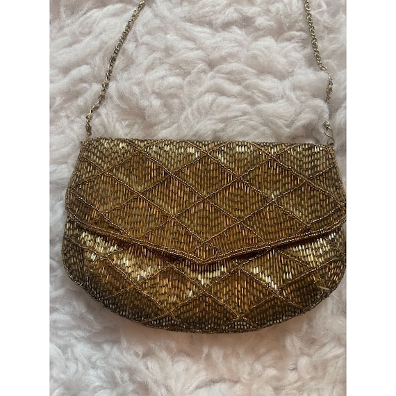 Vintage La Regale Gold Beaded Purse with Gold Cha… - image 1