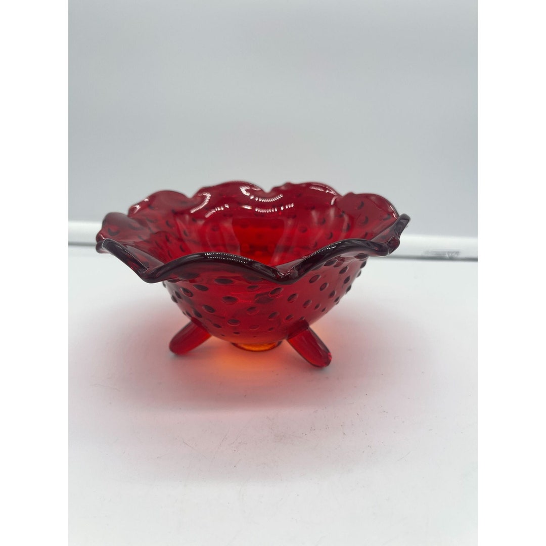 Red Amberina Glass Hobnail Scalloped Edge Footed Candy Dish Etsy