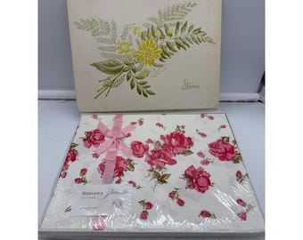 Vintage NOS Stevens Percale Pink Floral Pillow Case Set Sealed in Box