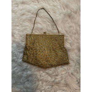 Vintage Gold Micro Beaded Purse Handbag Formal Special Occasion