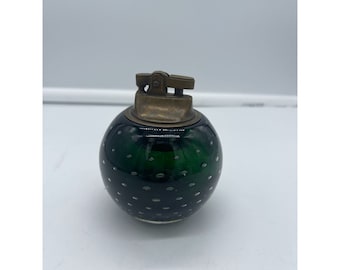Vintage Art Glass Table Lighter Emerald Green Controlled Bubbles