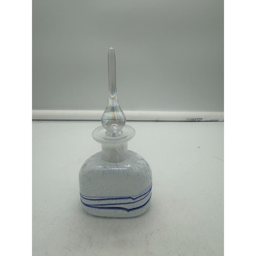 Iridescent Art Glass Perfume Bottle With Stopper White Speckle Blue ...