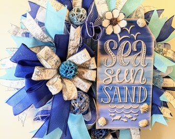 Seashell Beach Wreath, Beach Front Door, Everyday Beach Wreath, Beach Wedding Gift, Beach Theme Door Hanger, Beach Vacation Décor,