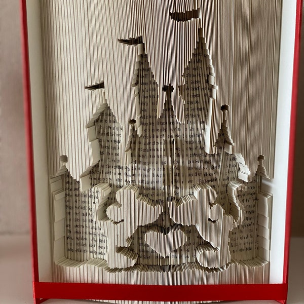 Mickey and Minnie Kissing under Castle book folding pattern