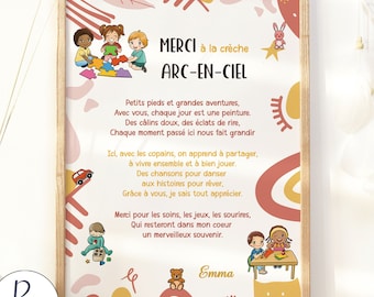 Póster de agradecimiento para guardería - Personalizable - Ilustración infantil colorida - Regalo de agradecimiento - Impresión A4