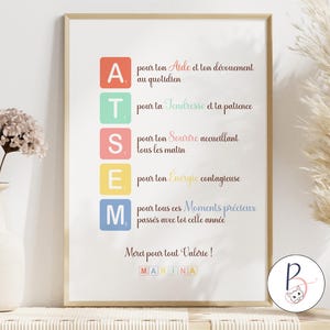 Póster de regalo para Atsem - Fin de curso escolar - Póster personalizado con el nombre del niño
