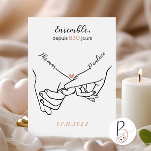 Póster de pareja personalizado - De la mano con nombre y fecha de encuentro - Regalo simbólico de San Valentín - Diseño minimalista