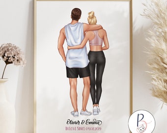 Personalized Poster for Sports Couples - Couple Portrait - Valentine's Day or Anniversary Gift - Love Illustration