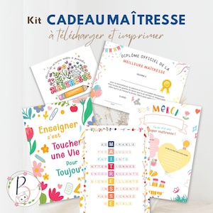 Kit Cadeau Maîtresse à télécharger et imprimer - Affiche Scrabble et Diplôme Officiel A4 - Carte Merci A5 - Personnalisable