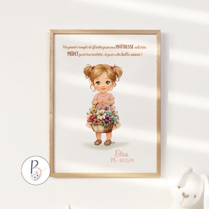 Customizable Thank You Poster - "Thank you from the bottom of my heart" - Teacher, Nanny, Daycare - Little girl with a basket of flowers