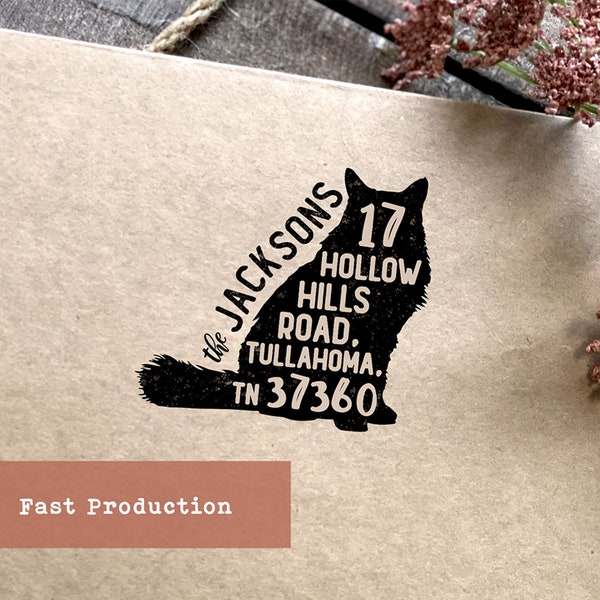Custom Cat Address Stamp: Personalized Pet Stamp, Self-Inking or Wood