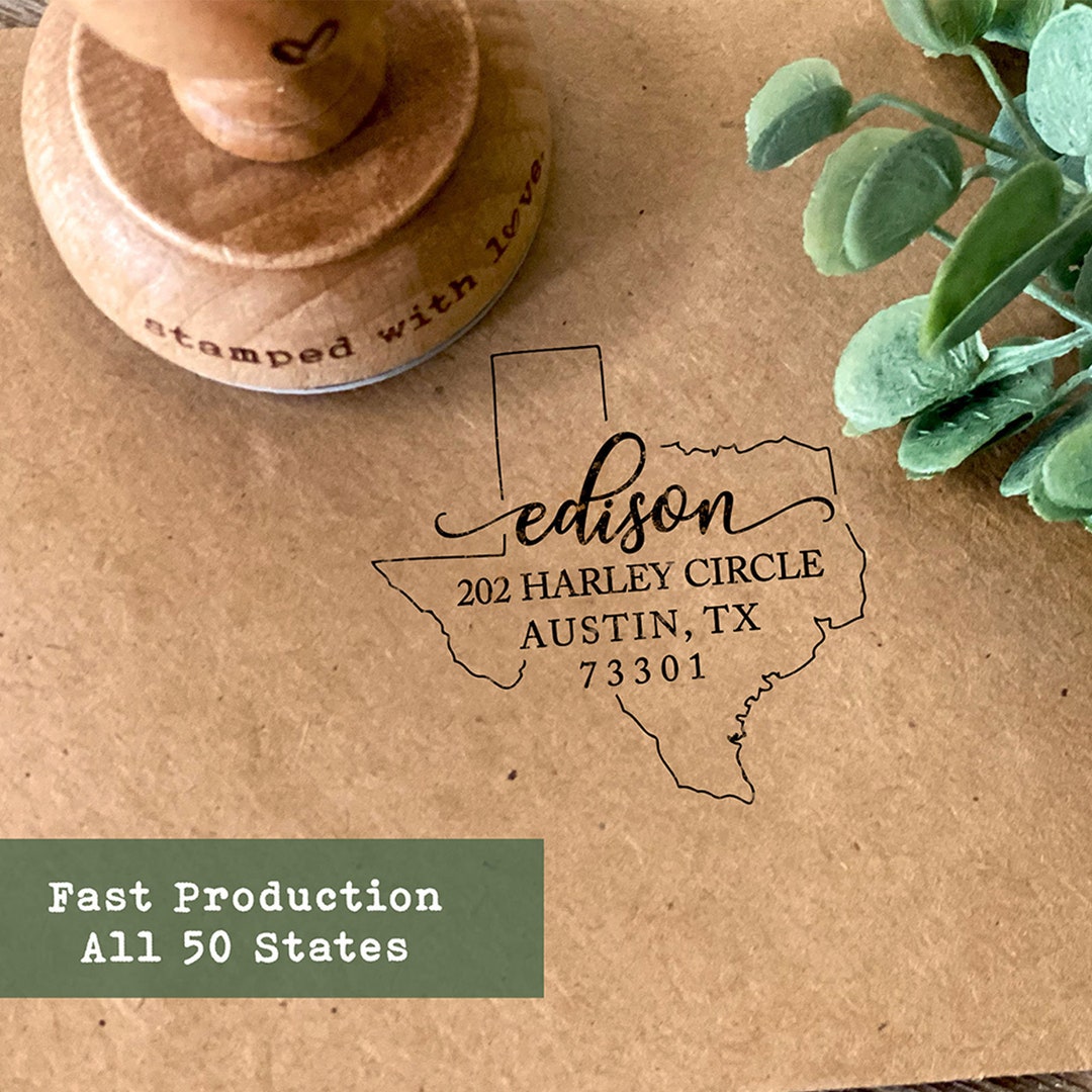 Texas Return Address Stamp, Custom Address Stamp, Housewarming Gift,  Personalized Rubber Stamp, 50 States Address Stamp, Wooden Stamp -   Hong Kong