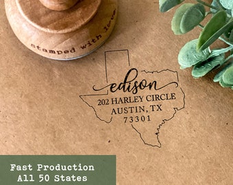 Texas Return Address Stamp, Custom Address Stamp, Housewarming Gift, Personalized Rubber Stamp, 50 States Address Stamp, Wooden Stamp