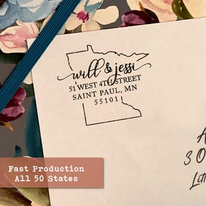 Minnesota Address Stamp, All 50 States, Personalized Return Address Stamp, Custom Gift for New Homeowners, Self Inking or Wood Handle Stamps