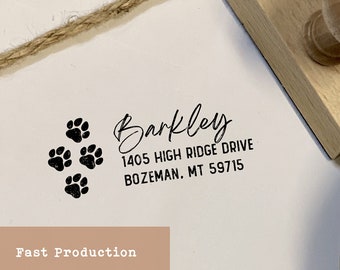Custom Pet Address Stamp, Paw Print Self Inking or Wood Handle