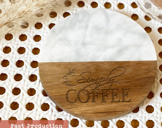 Personalized Logo Coaster, Wood and Marble Coaster Set, Small Business ...
