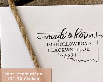 Sello con la dirección de Oklahoma, sello estatal personalizado, regalo de inauguración de casa