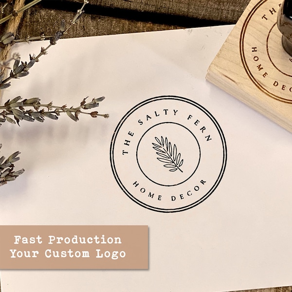 Laser Engraved Custom Logo Stamp, Wood Hand Stamp, Rubber Stamper for Branding, Personalized Small Business Packaging Stamp