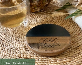 Custom Engraved Coasters | Personalized Family Coasters | Engraved Engagement Gift | Customized Business Logo Coasters | Slate Wood Coaster