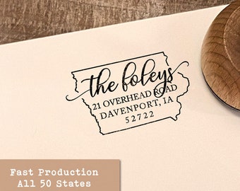 Personalisierter Adressstempel für Iowa, individuelles Geschenk für neue Hausbesitzer