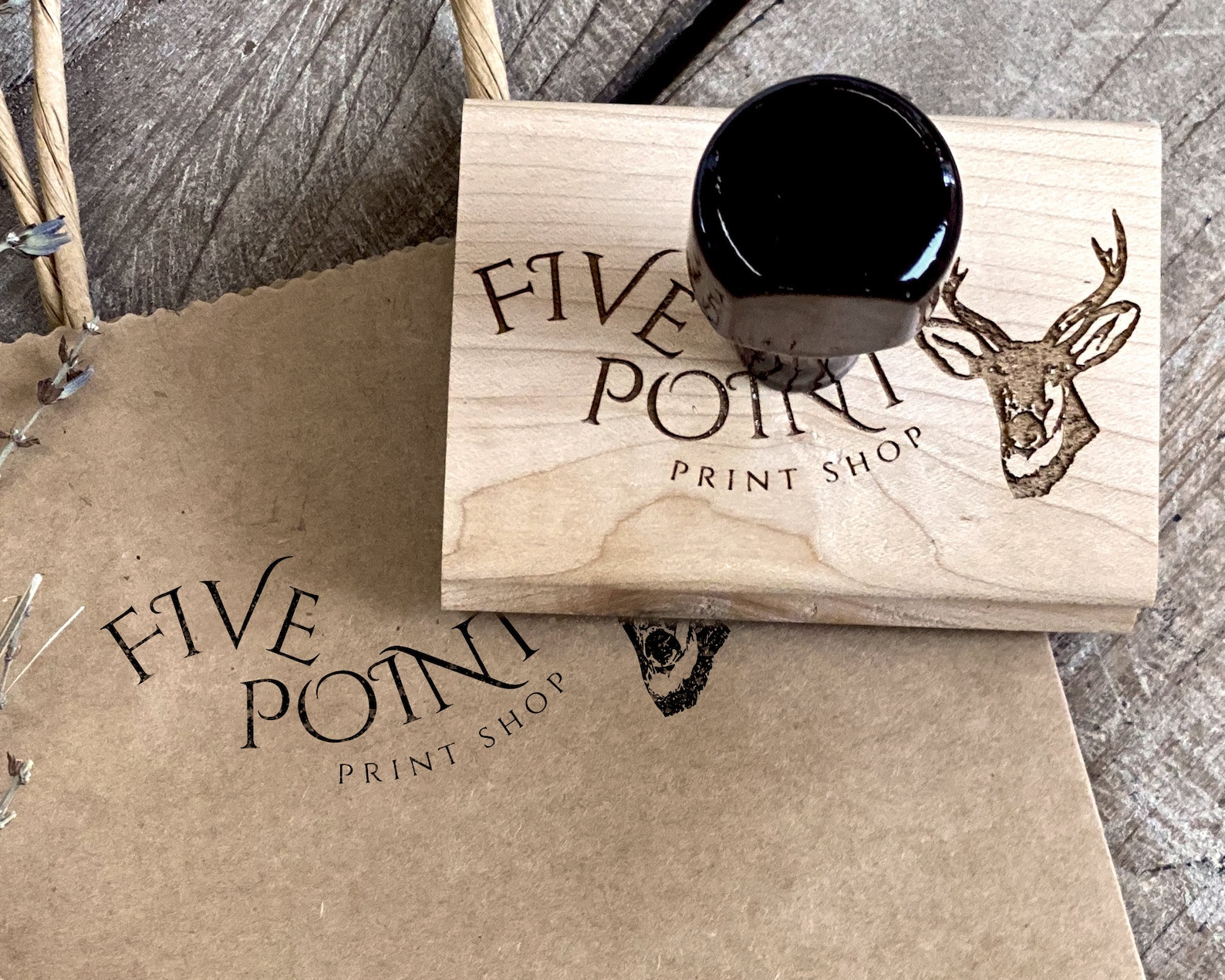 Custom Logo Stamp Wood Engraved Stamper Small Business Etsy