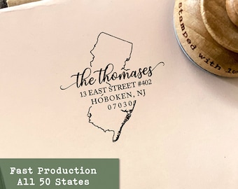 New Jersey Address Stamp, Custom State Stamp, New Homeowner Gift, Housewarming Present, Personalized Rubber Stamp with Handle