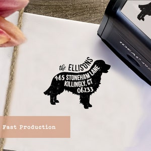 Personalized Dog Stamp, Return Address Dog Stamp, Custom Golden Retreiver Dog Gift, Self-Ink or Rubber Stamp image 1