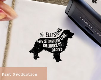 May include: Black and white custom rubber stamp featuring a dog silhouette with the text "the ELLISONS 465 STONEHAM LANE KILLINGLY, CT 06233" inside the silhouette.