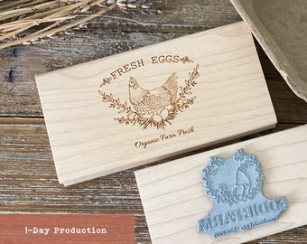 Custom Egg Carton Stamp | Engraved Farm Egg Stamp | Personalized Farm Logo Stamp | Egg Box Wood and Rubber Stamp