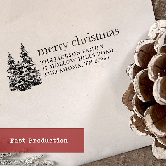 Merry Christmas Address Stamp, Return Address Holiday Stamp, Custom Rubber Stamp, Holiday Gift Wood Stamp
