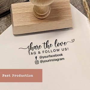 Timbro per il marchio di piccole imprese, timbro per social media, timbro in gomma personalizzato, forniture per imballaggio, timbro con impugnatura in legno o autoinchiostrante